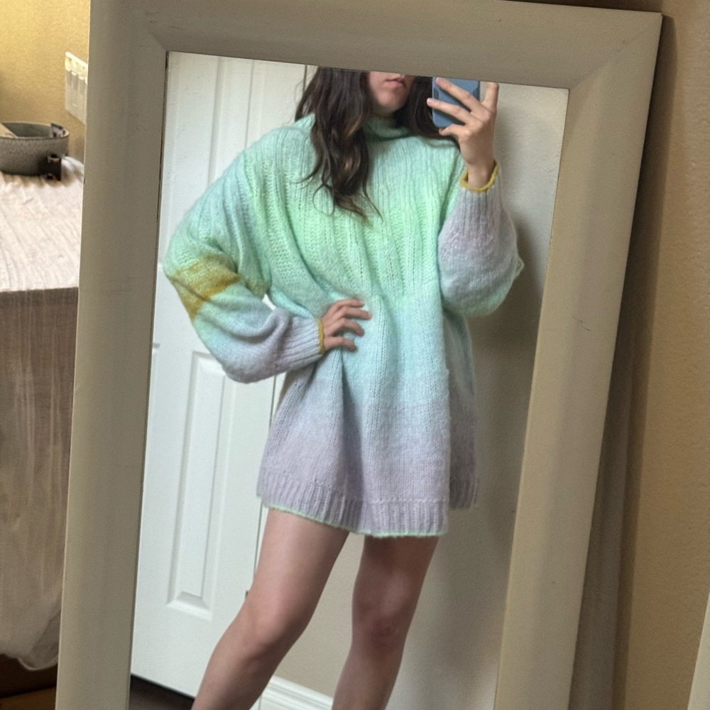 Anthropology Mint Purple Mock Neck Oversized Sweater
